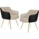 Ver imagem 1 de Kit 2 Poltronas Pés Palito D'Ouro Jade D02 Linho Bege C-129 Tressê Corano Preto - Lyam Decor
