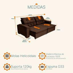 Sofá Retrátil e Reclinável 2,44m Molas Bonnel Suede Arezzo - 5