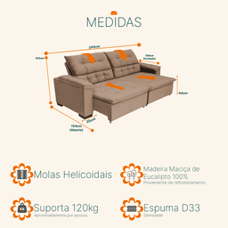 Sofá Retrátil e Reclinável 2,44m Molas Bonnel Suede Arezzo - 5
