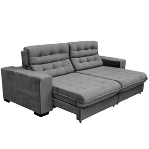Sofá Retrátil e Reclinável 2,10m 3 Lugares Molas Ensacadas Pillow Top Suede New Califórnia