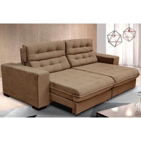 Sofá New California Retrátil e Reclinável 2,10m Suede Castor