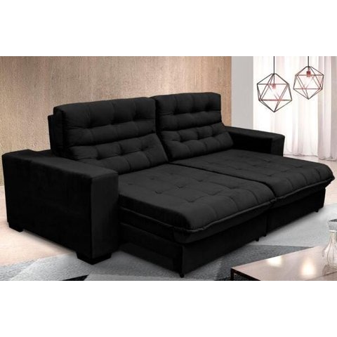 Sofá New California Retrátil e Reclinável 2,30m Suede Preto
