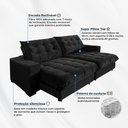 Ver imagem 3 de Sofá Califórnia Retrátil e Reclinável 2,30cm 4 Lugares Molas Ensacadas Pillow Top Suede Preto