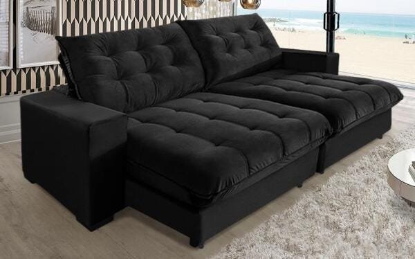 Sofá Califórnia Retrátil e Reclinável 5 Lugares 2,90M com Molas Ensacadas e Pillow Top Preto Menor preço em Sofá Califórnia Retrátil e Reclinável 5 Lugares 2,90M com Molas Ensacadas e Pillow Top Preto