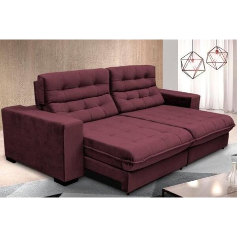 Sofá New California Retrátil e Reclinável 2,50m Suede Vinho