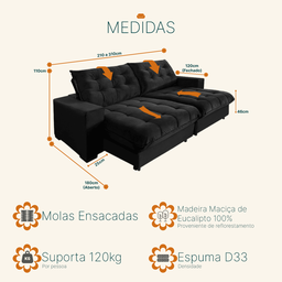 Sofá Retrátil e Reclinável 2,10m 3 Lugares Molas Ensacadas Pillow Top Suede Califórnia - 3