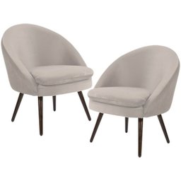 Kit 2 Poltronas Decorativas Fixa Pés Palito Rafa D02 Veludo Bege C-309 - Lyam Decor - 1