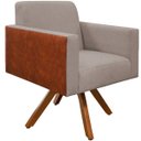 Ver imagem 4 de Kit 2 Poltronas Decorativa Base Giratória de Madeira Helô L02 Linho Bege Corano Marrom - Lyam