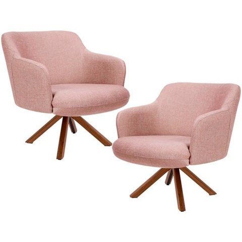Kit 2 Poltronas Decorativa Base Giratória de Madeira Jade D02 Linho Rosa C-105 - Lyam Decor