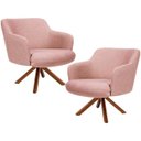 Ver imagem 1 de Kit 2 Poltronas Decorativa Base Giratória de Madeira Jade D02 Linho Rosa C-105 - Lyam Decor