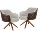 Ver imagem 1 de Kit 2 Poltronas Base Giratória Madeira Jade D02 Linho Bege C-107 Tressê Corano Marrom - Lyam