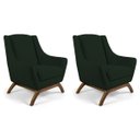 Ver imagem 1 de Kit 2 Poltronas Decorativa Fixa Base de Madeira Juliet D02 Veludo Verde B-303 - Lyam Decor