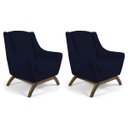 Ver imagem 1 de Kit 2 Poltronas Decorativa Fixa Base de Madeira Juliet D02 Veludo Azul Marinho B-287 - Lyam Decor