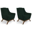 Ver imagem 1 de Kit 2 Poltronas Decorativa Fixa Base de Madeira Juliet D02 Linho Verde C-117 - Lyam Decor