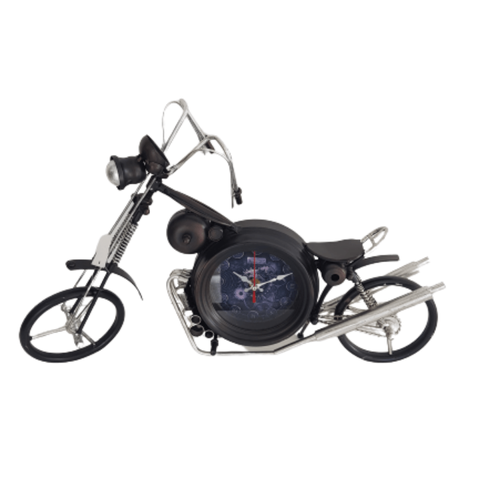 Moto Retrô em Metal com Relógio 54cm X 33cm X 13 Cm