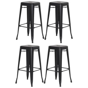 Kit 4 Banquetas Tolix Iron Design Industrial Preto Fosco 76 cm Aço Cozinha Bar Bistrô Bancada