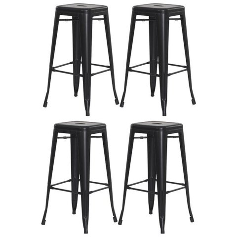 Kit 4 Banquetas Tolix Iron Design Industrial Preto Fosco 76 cm Aço Cozinha Bar Bistrô Bancada