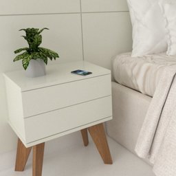 Mesa de Cabeceira 2 Gavetas 40 Cm Mdf Branco com Pés Fj Decor Retrô - 5