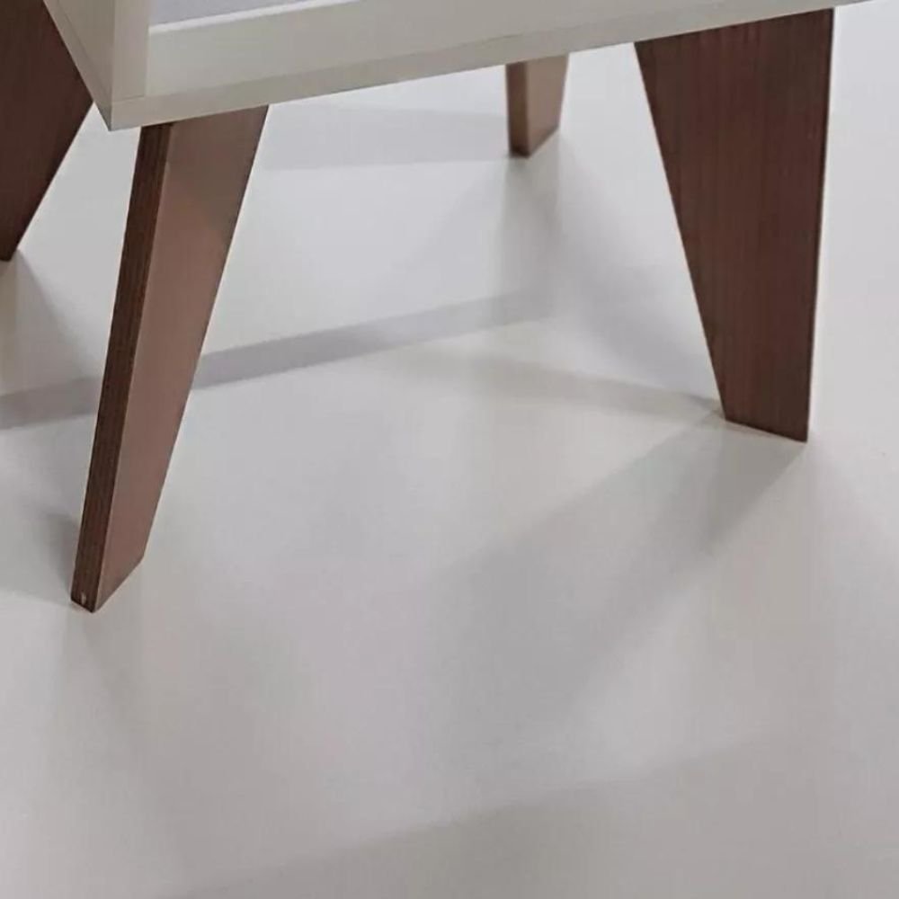 Mesa de Cabeceira 2 Gavetas 40 Cm Mdf Branco com Pés Fj Decor Retrô - 4