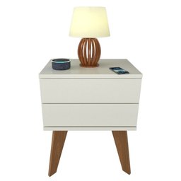 Mesa de Cabeceira 2 Gavetas 40 Cm Mdf Branco com Pés Fj Decor Retrô - 1