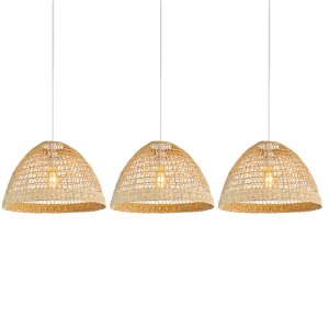 3 Pendente Fibra Natural Junco Artesanal Boho E27 Bancada Nat48