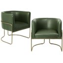 Ver imagem 1 de Kit 2 Poltronas Decorativas Fixa Base de Aço Bronze Betina D02 Corano Verde Musgo B-89 - Lyam