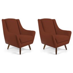 Kit 2 Poltronas Decorativa Fixa Pés de Madeira Juliet D02 Linho Marrom Âmbar B-235 - Lyam Decor - 1