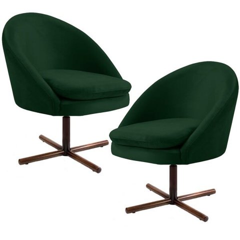 Kit 2 Poltronas Decorativas Giratória Base X Rafa D02 Veludo Verde C-303 - Lyam Decor