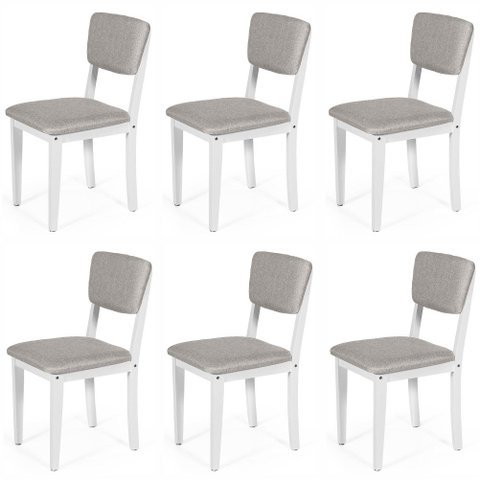 Kit 6 Cadeiras de Jantar Madeira Maciça Estofadas Ella Branco e Cinza Claro - Straub Web