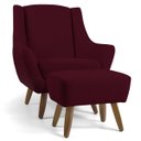 Ver imagem 1 de Poltrona Decorativa Fixa com Puff Pés de Madeira Juliet D02 Veludo Marsala C-278 - Lyam Decor