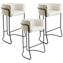 Ver imagem 1 de Kit 03 Banquetas Decorativas Fixa Base de Aço Preto Betina D02 Linho Bege C-107 - Lyam Decor