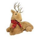 Ver imagem 1 de Rena Deitada Decorativa Natal Pelúcia Prime Marrom Claro Cachecol 25cm - Master Christmas