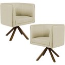 Ver imagem 1 de Kit 2 Poltronas Decorativa Base Giratória de Madeira Betina D02 Linho Bege C-129 - Lyam Decor