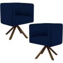 Ver imagem 1 de Kit 2 Poltronas Decorativa Base Giratória Madeira Betina D02 Veludo Azul Oxford B-304 - Lyam