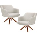Ver imagem 1 de Kit 2 Poltronas Decorativa Base Giratória de Madeira Jade D02 Linho Bege C-107 - Lyam Decor