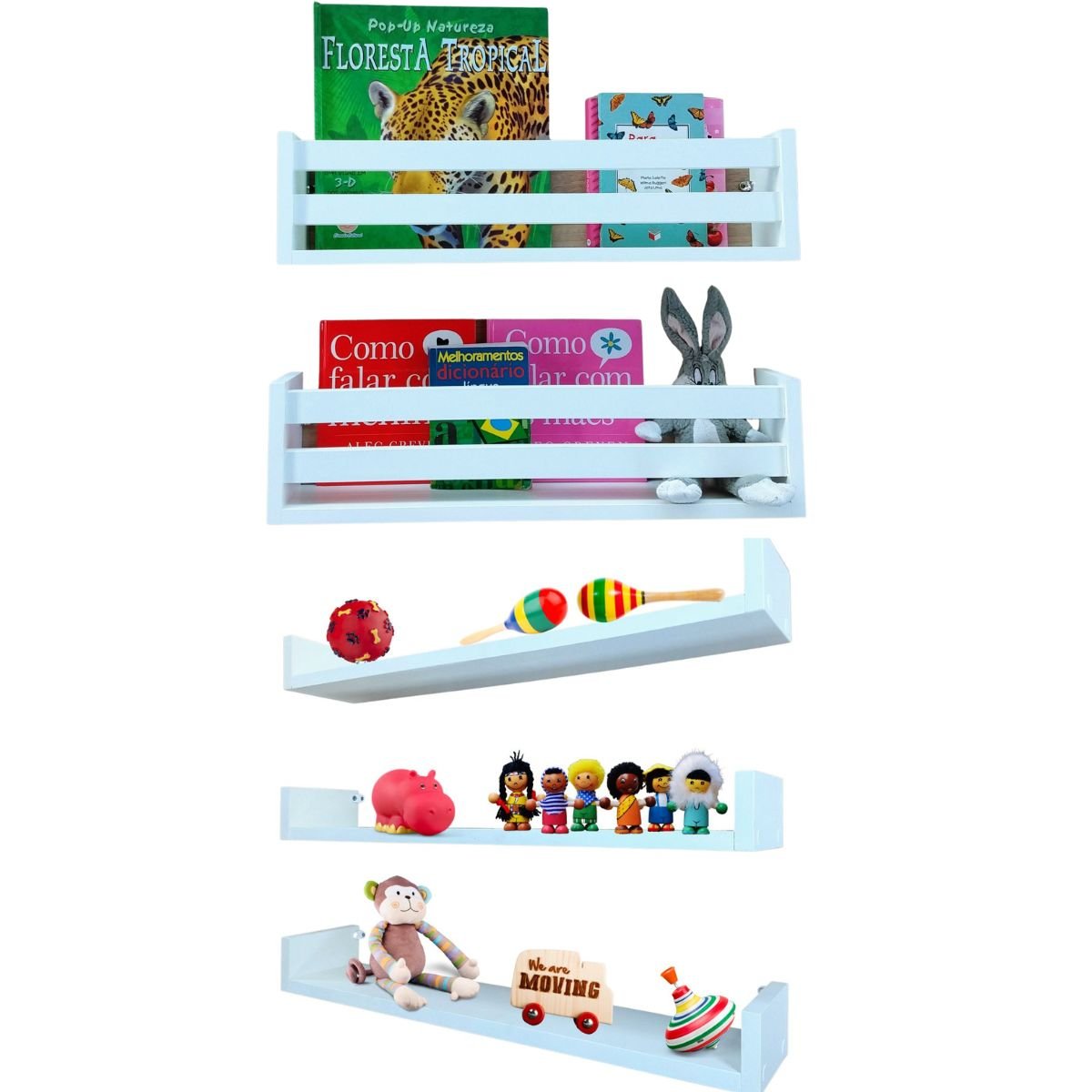 Combo De Nichos Porta Livros E Brinquedos Infantis Prateleira U Revisteiro 5un 55cm