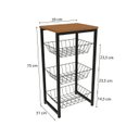 Ver imagem 3 de Fruteira para Cozinha com 3 Cestos 75x39cm Industrial Marrom/Canela/Preto Fosco