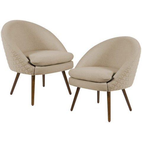 Kit 2 Poltronas Decorativas Fixa Pés Palito Rafa D02 Tressê Linho Bege C-129 - Lyam Decor