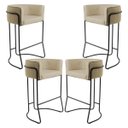 Ver imagem 1 de Kit 04 Banquetas Decorativas Fixa Base de Aço Preto Betina D02 Linho Bege C-129 - Lyam Decor