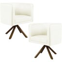 Ver imagem 1 de Kit 2 Poltronas Decorativa Base Giratória de Madeira Betina D02 Corano Bege C-26 - Lyam Decor