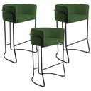 Ver imagem 1 de Kit 03 Banquetas Decorativas Fixa Base de Aço Preto Betina D02 Corano Verde B-89 - Lyam Decor