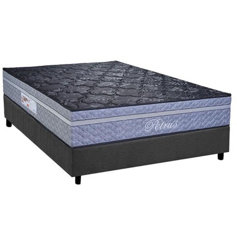 Cama Box Casal: Colchão Molas Masterpocket Ensacadas Paropas Petrus Grafite + Base Crc Suede Gray (