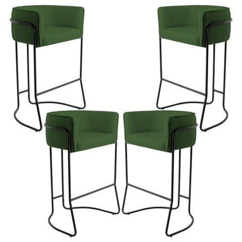 Kit 04 Banquetas Decorativas Fixa Base de Aço Preto Betina D02 Corano Verde B-89 - Lyam Decor