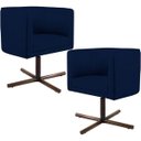 Ver imagem 1 de Kit 2 Poltronas Decorativas Giratória Base X Betina D02 Veludo Azul Oxford B-304 - Lyam Decor