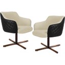 Ver imagem 1 de Kit 2 Poltronas Giratória Base X Jade D02 Linho Bege C-129 Tressê Corano Preto - Lyam Decor