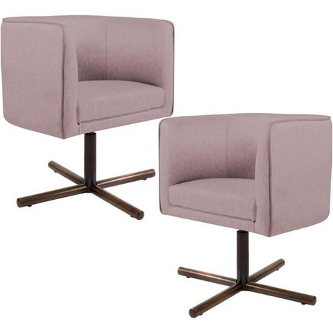 Kit 2 Poltronas Decorativas Giratória Base X Betina D02 Veludo Rosê B-305 - Lyam Decor