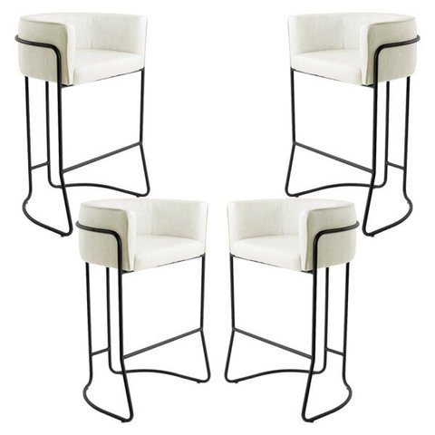 Kit 04 Banquetas Decorativas Fixa Base de Aço Preto Betina D02 Veludo Bege B-309 - Lyam Decor