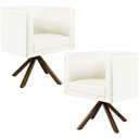 Ver imagem 1 de Kit 2 Poltronas Decorativa Base Giratória de Madeira Betina D02 Linho Bege C-107 - Lyam Decor