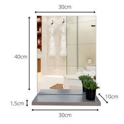 Espelheira Retangular 30x40cm Com Prateleira Snow MDF - 2
