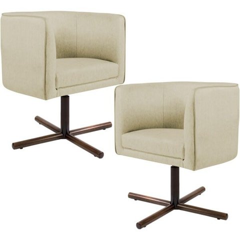 Kit 2 Poltronas Decorativas Giratória Base X Betina D02 Linho Bege C-129 - Lyam Decor